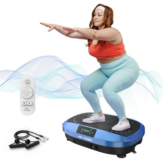 Flybird Vibration Plate Exercise Machine, Lymphatic Drainage Machine, Whole Body Workout Vibration Platform w/ 2 Resistance Bands for Wellness and Fitness-Blue