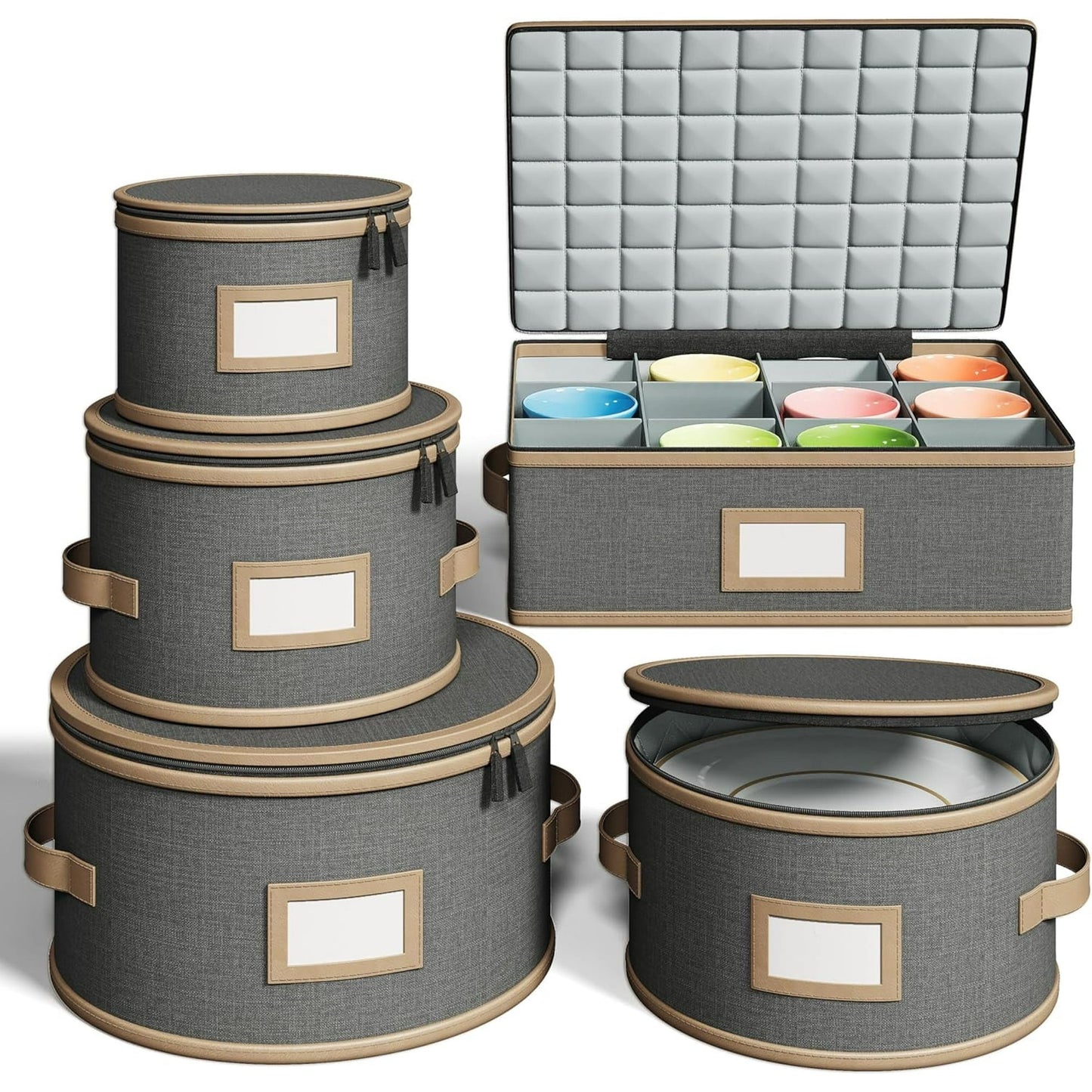 Hard Shell China Storage Containers for Storing Dinner Plates, Quilted Dividers for Safe Moving and Seasonal Storage