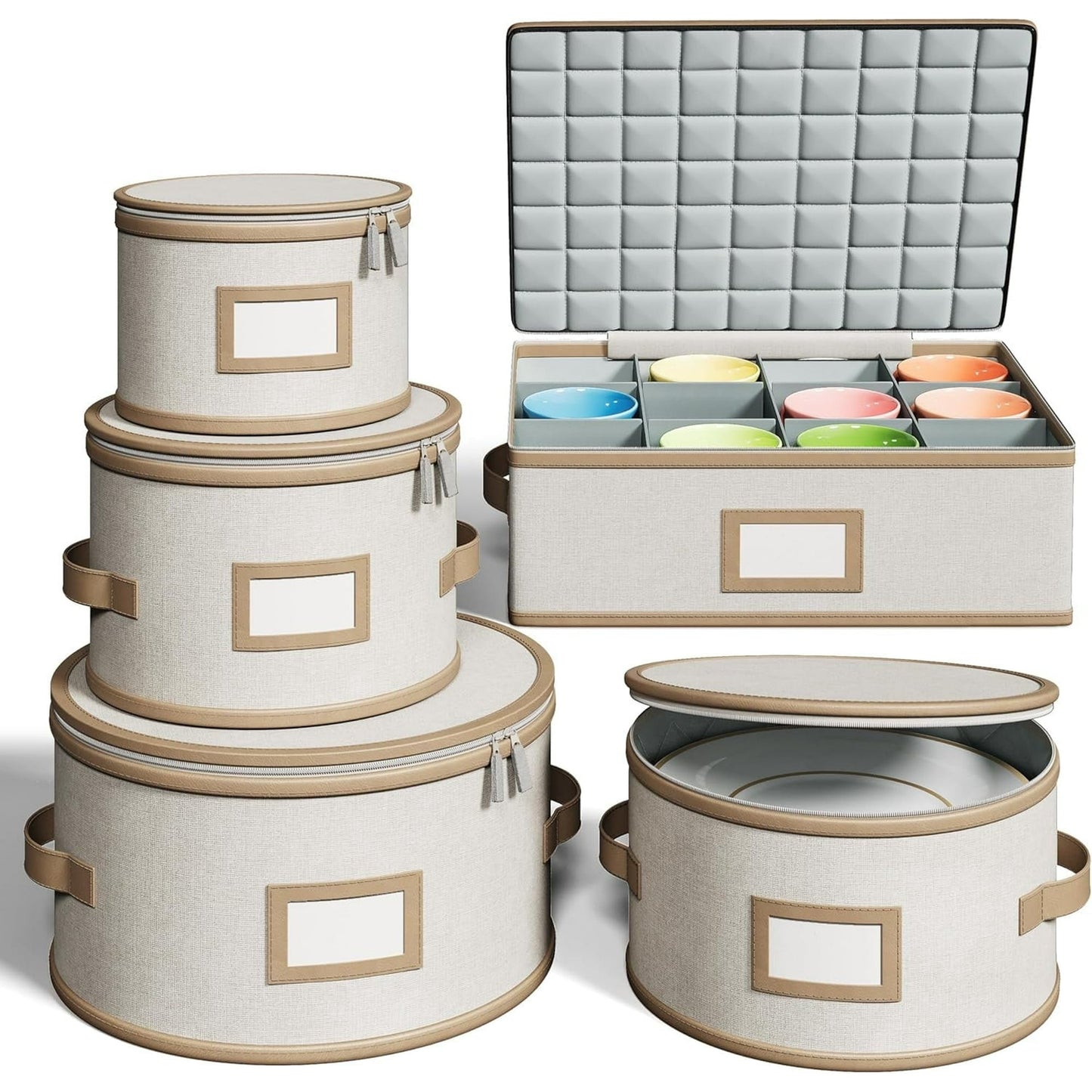 Hard Shell China Storage Containers for Storing Dinner Plates, Quilted Dividers for Safe Moving and Seasonal Storage