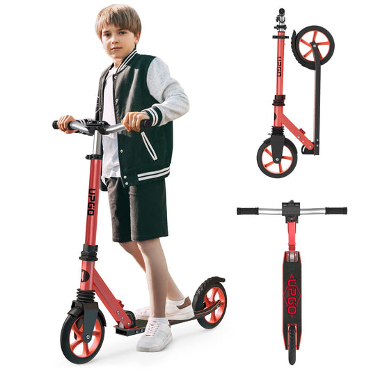 UPGO Kick Scooter for Ages 6+, Kids, Teens & Adults, 240 LB Max Load, Foldable, 8-Inch Wheels,Red
