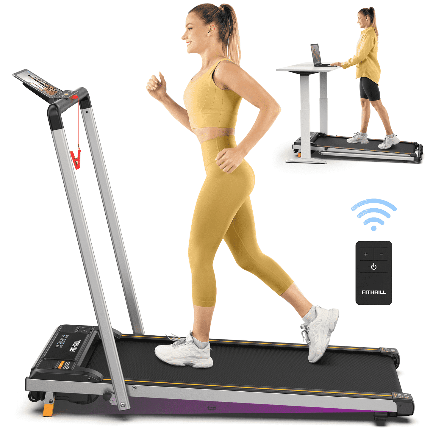 Portable Mini 2 in 1 Walking/Jogging Pad for Home and Office, 300LBS Capacity, 7.6 MPH Speed, Foldable Machine with 5% Incline, LED Display