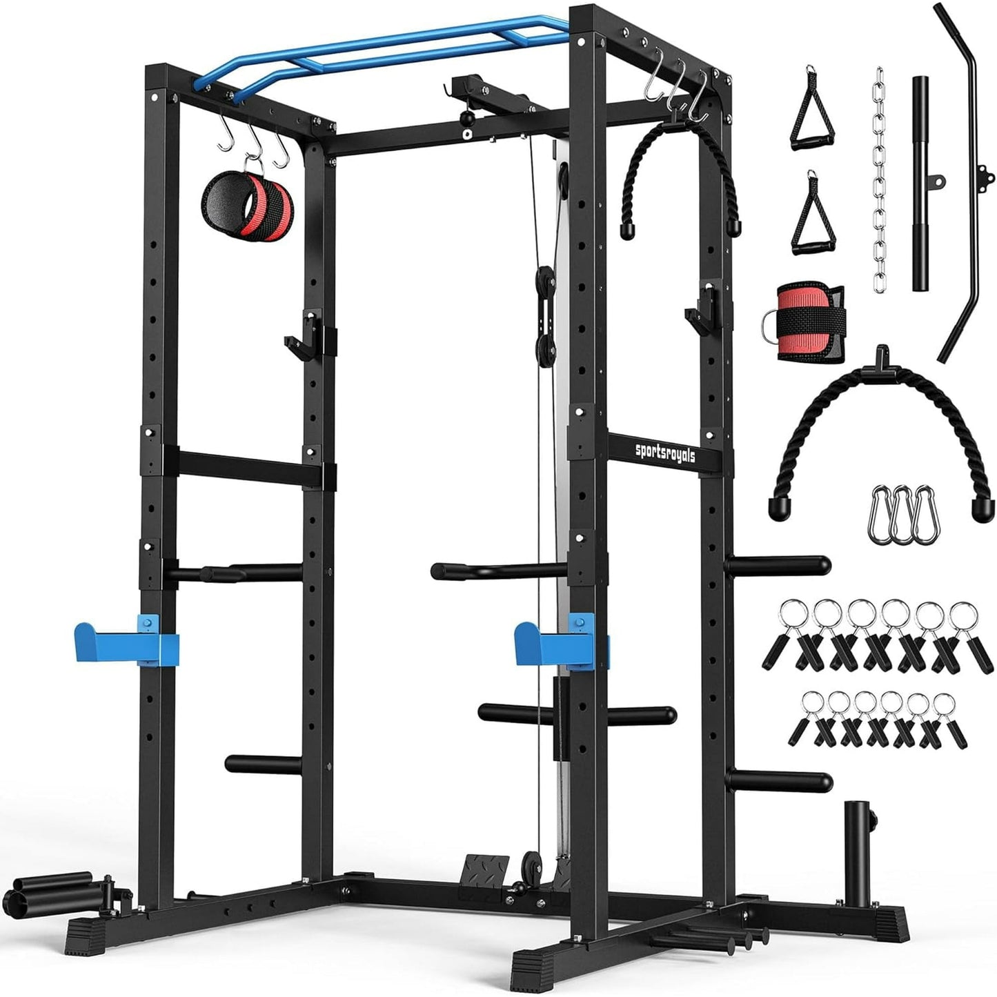 Sportsroyals 1600lbs Multi-Function Power Rack with Adjustable Cable Crossover System and More Training Attachment, Power Cage for Home Gym