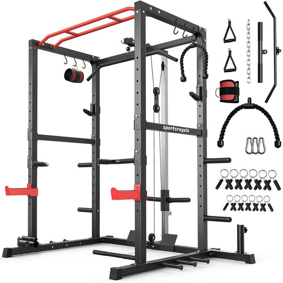 Sportsroyals Power Cage,1200lbs Multi-Function Power Rack with Adjustable Cable Crossover System Weight Cage for Home Gym