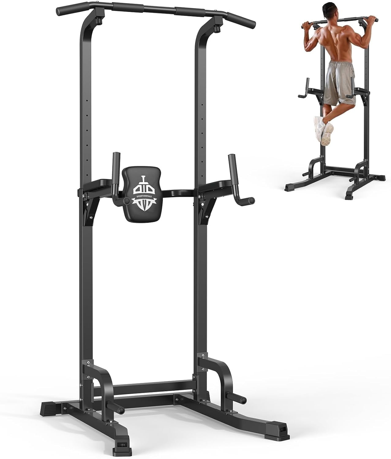 Sportsroyals Adjustable Power Tower 400lbs Max Weight Dip Station Pull up Bar Power Rack Push up Resistance Band for Home Gym