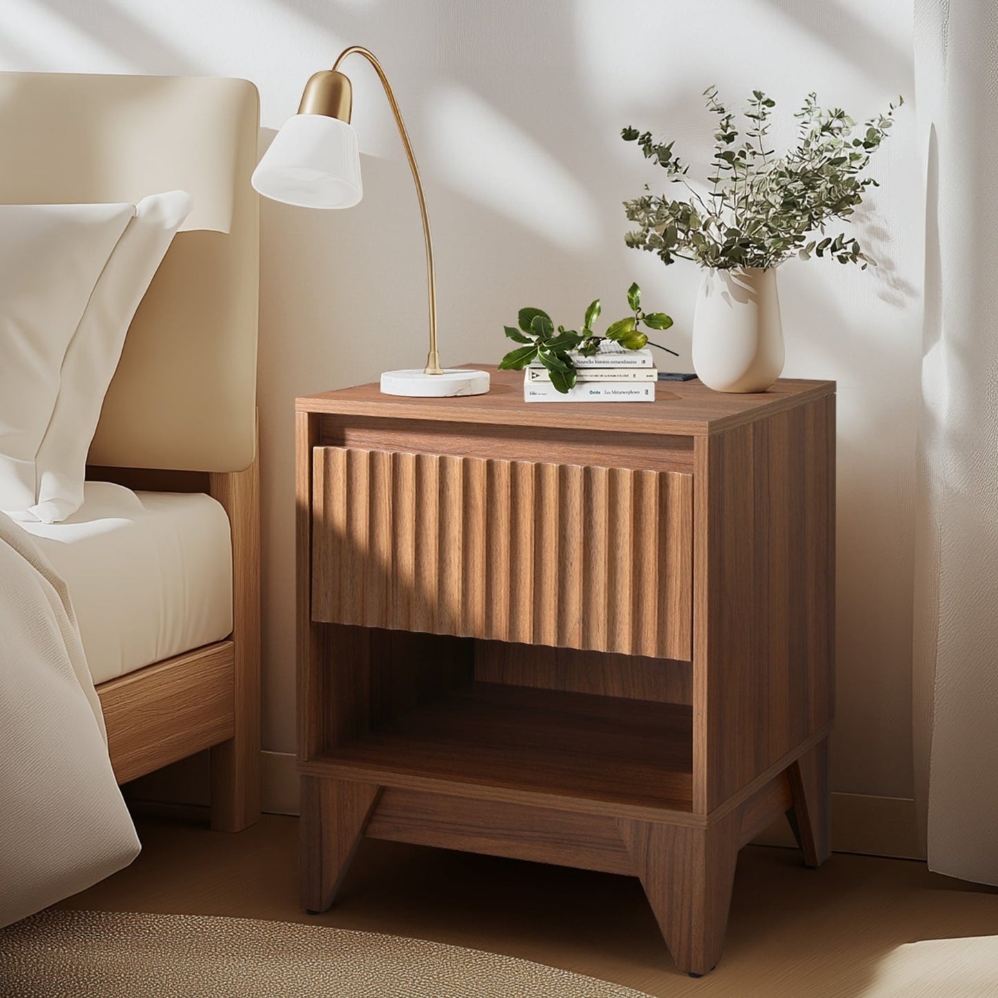 UPGO 1 - Drawer Black Nightstand one Drawer Nightstand With Charging Station, Versatile Side Table With Storage