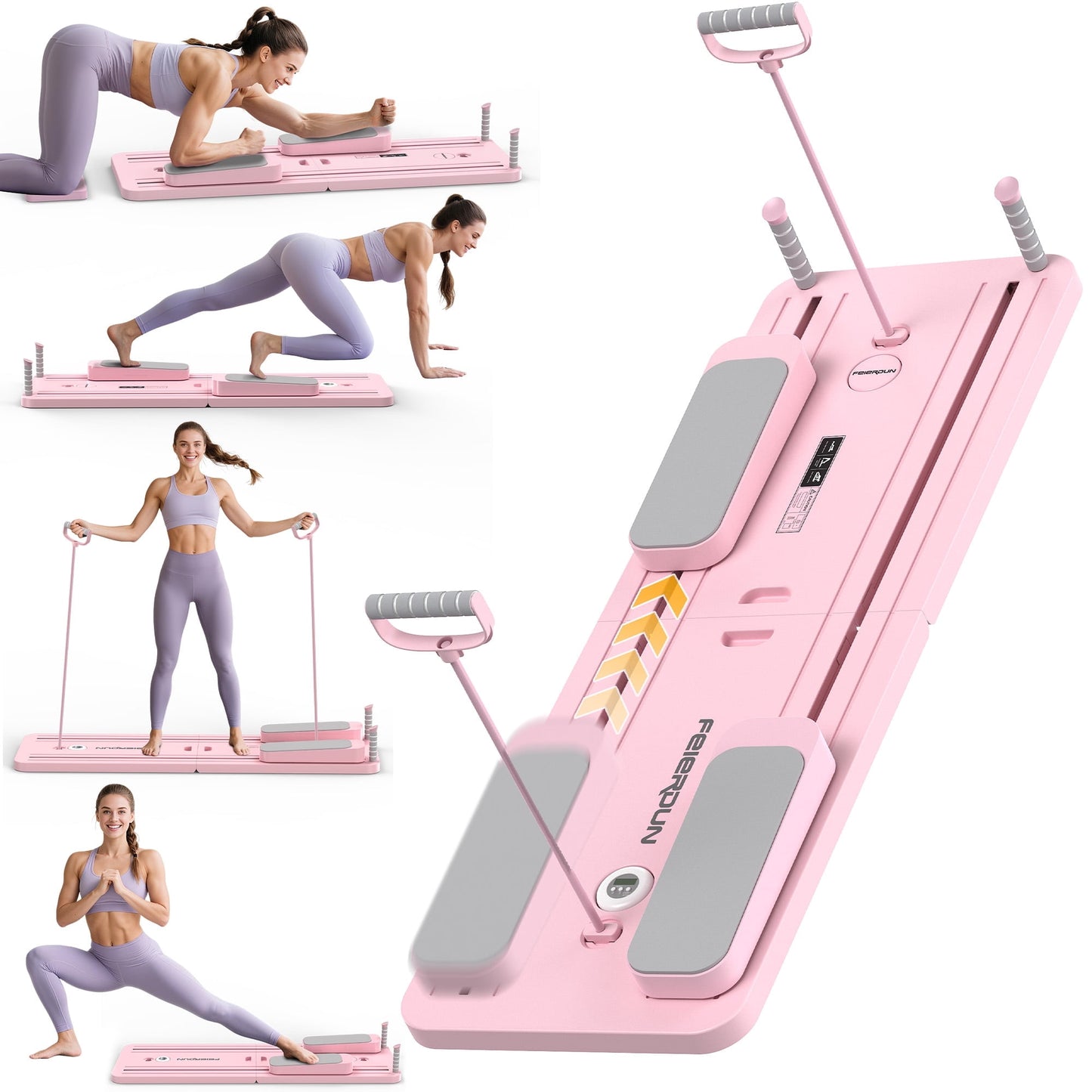 UPGO 5 in 1 Folding Pilates Board, Pilates Reformer Set with 300 LBS Weight Capacity, Portable Home Pilates for Woman (Purple)