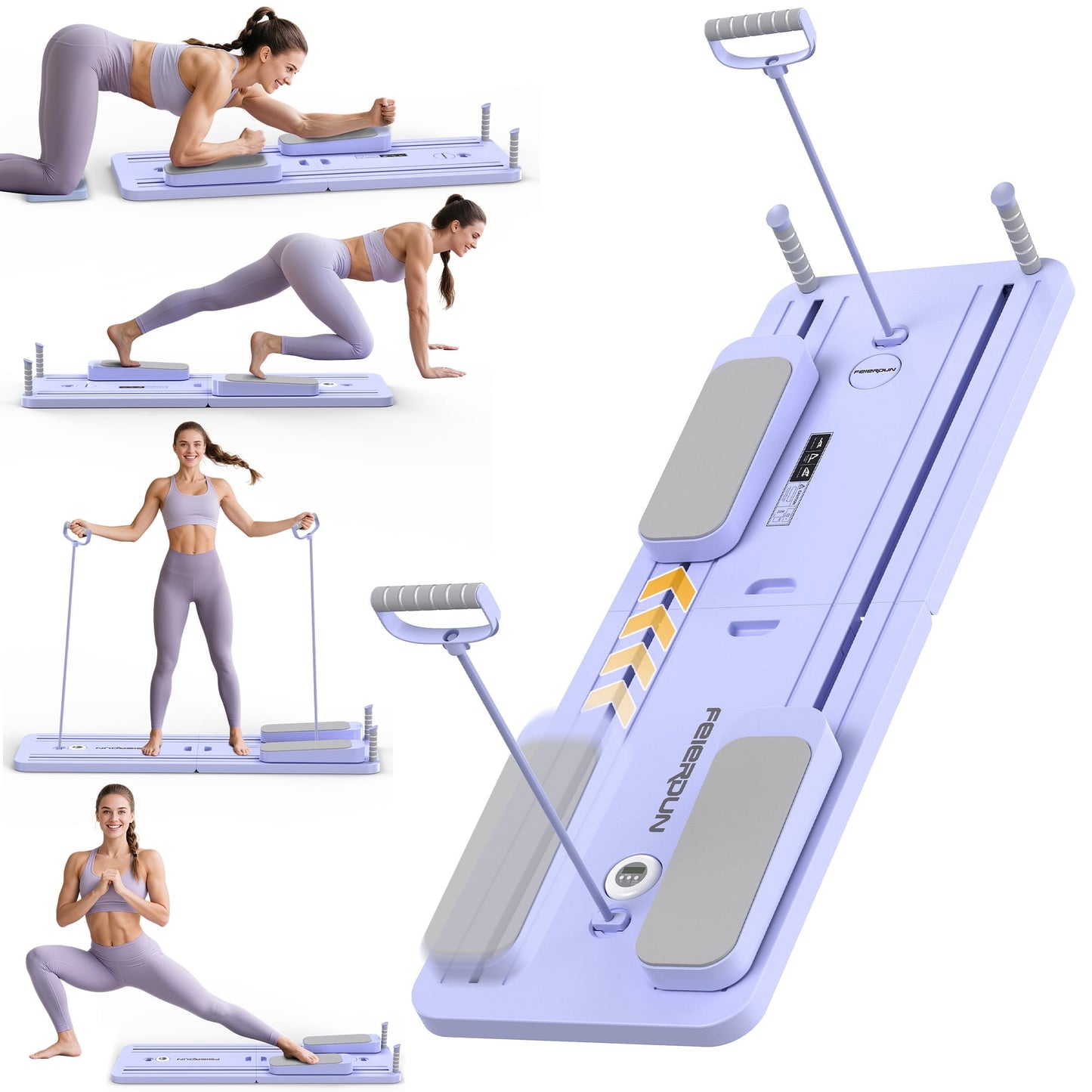 UPGO 5 in 1 Folding Pilates Board, Pilates Reformer Set with 300 LBS Weight Capacity, Portable Home Pilates for Woman (Purple)