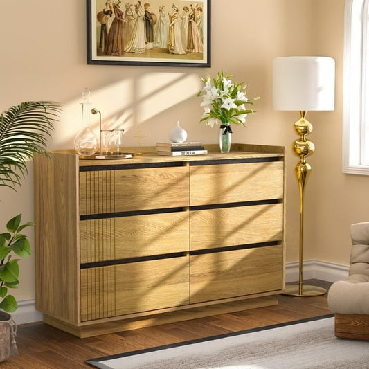 UPGO 6-Drawer Dresser 47"W Double Dresser With Natural Wood Grain