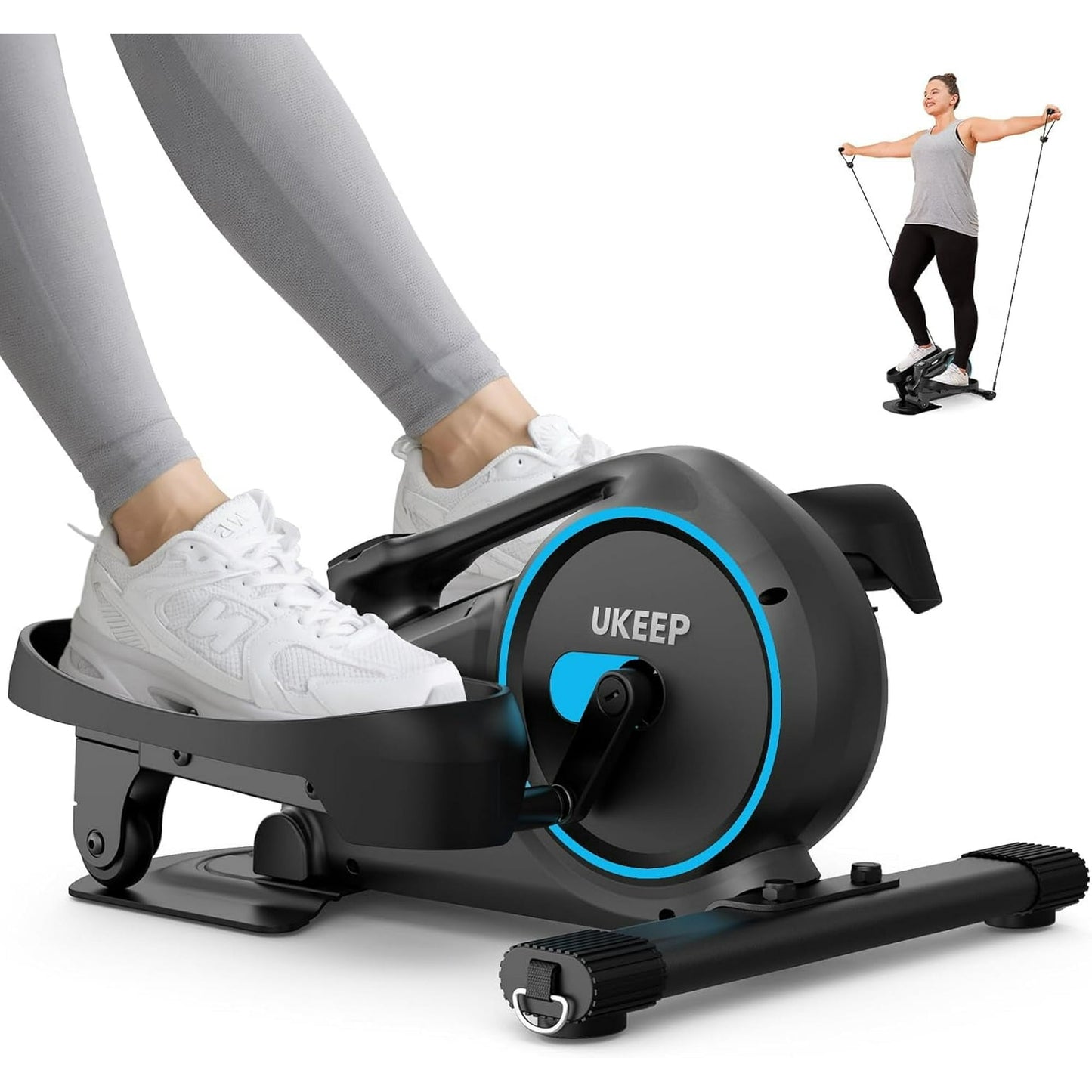 UPGO Under Desk Elliptical Machine - Manual Foot Pedal Exerciser for Home & Office, Compact Leg Exercise Equipment for Seniors & Adults, Quiet Mini Elliptical with 300 lbs Weight Capacity