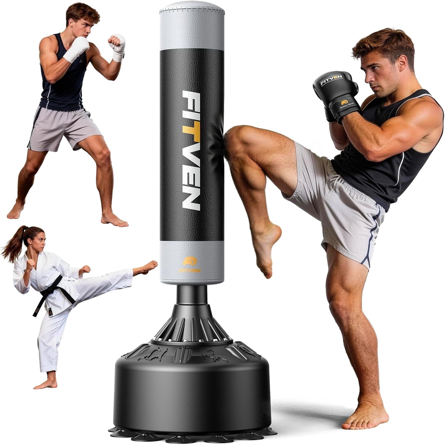 UPGO Freestanding Punching Bag with Boxing Gloves Heavy Boxing Bag with Suction Cup Base - Men Stand Kickboxing Bag