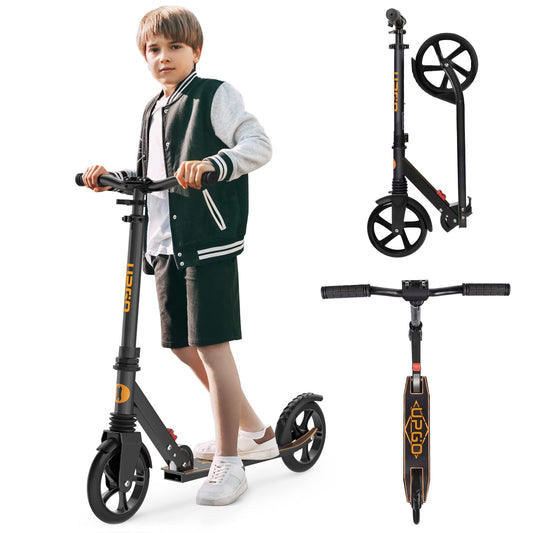 UPGO Kick Scooter for Ages 6+, Kids, Teens & Adults, 240 LB Max Load, Foldable, 8-Inch Wheels, Orange