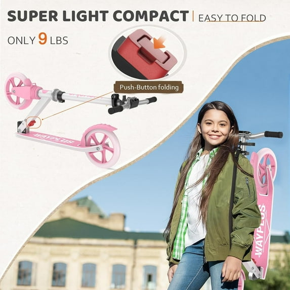 UPGO Kick Scooter for Ages 6+,Kid, Teens & Adults. Max Load 240 LBS. Foldable, 8 IN Big Wheels, 4 Adjustable Levels, Lightweight