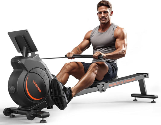 YOSUDA Magnetic Rowing Machine 350 LB Weight Capacity - Foldable Rower for Home Use with Bluetooth, App Supported, Tablet Holder and Comfortable Seat Cushion