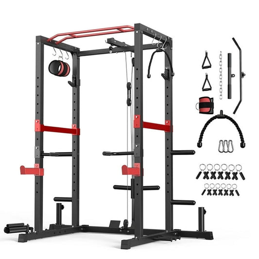 UPGO Power Cage,1200lbs Multi-Function Power Rack with with Lat Pulldown and More Training Attachment, Weight Cage for Home Gym
