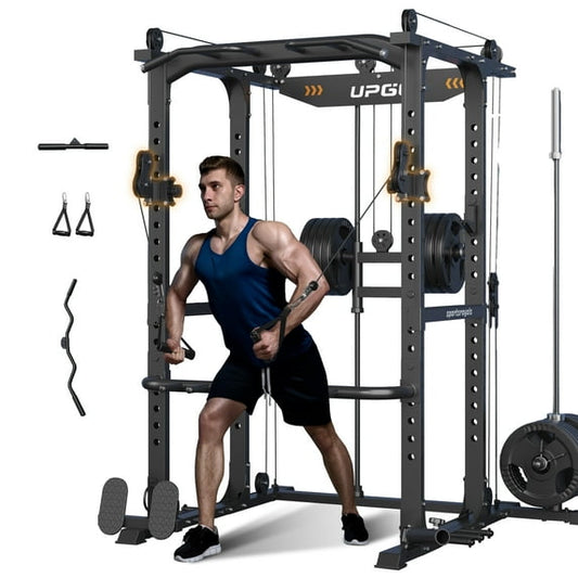 Sportsroyals Power Cage, 1600lbs Multi-Function Power Rack with Adjustable Cable Crossover, Power Cage for Home Gym, Black