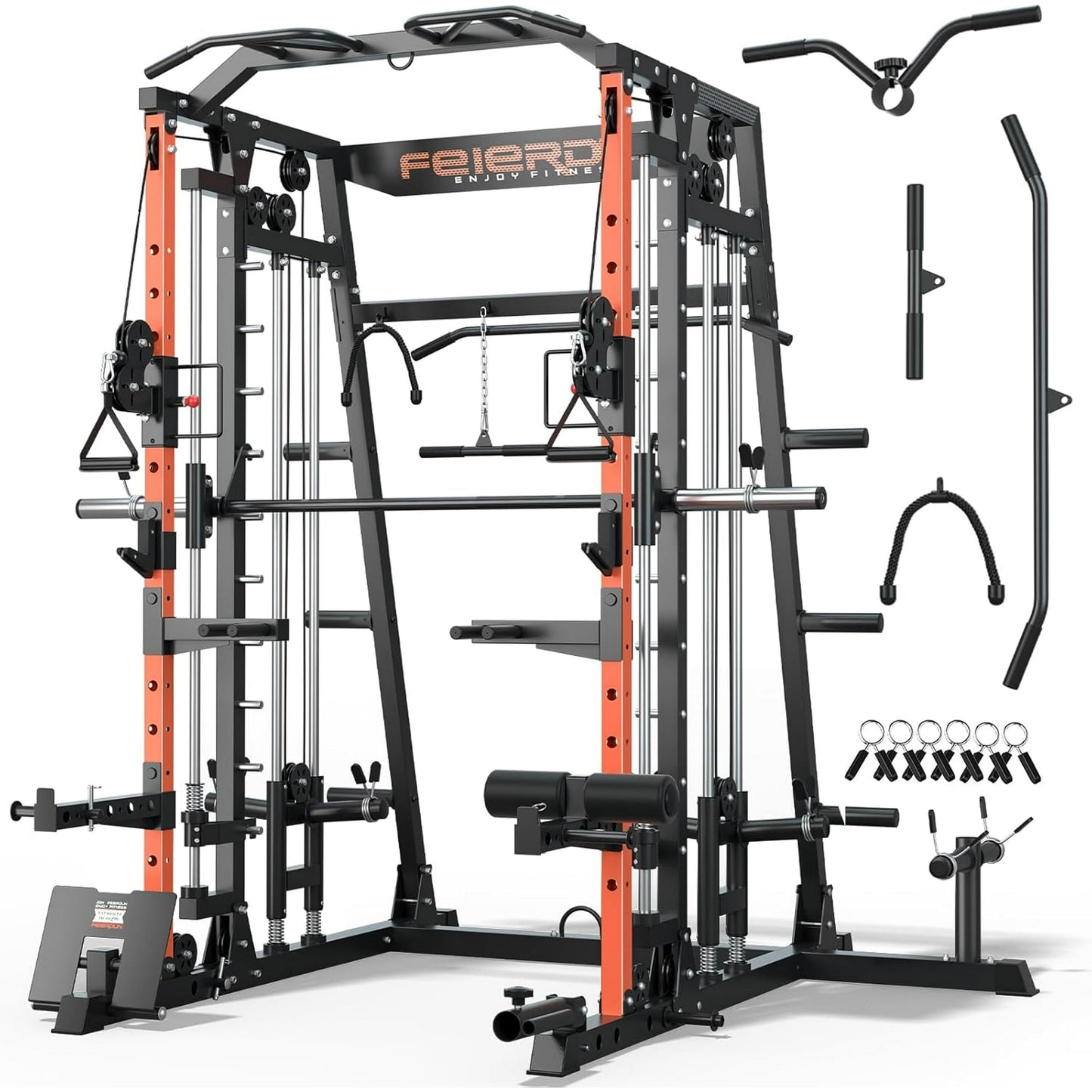 UPGO Smit Machine Deadlift Power Cage FOR01,2200lbs Squat Rack for Home Gym,Dual LAT Pull Down & Cable Crossover Machine with Leg Hold-Down Attachment