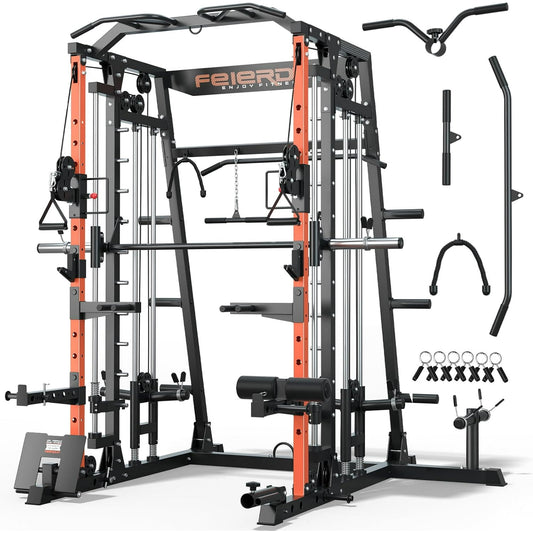 UPGO Smit Machine Deadlift Power Cage FOR01,2200lbs Squat Rack for Home Gym,Dual LAT Pull Down & Cable Crossover Machine with Leg Hold-Down Attachment