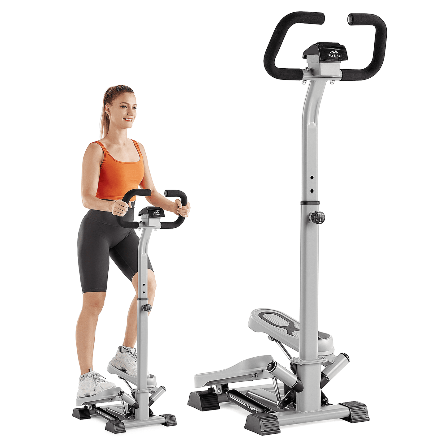 UPGO Mini Stepper with Handlebar,Twist Stair Stepper for Home Workout, 330LBS Capacity Adjustable Height Stepper with 38° Motion for Seniors, Low Impact Leg Exerciser