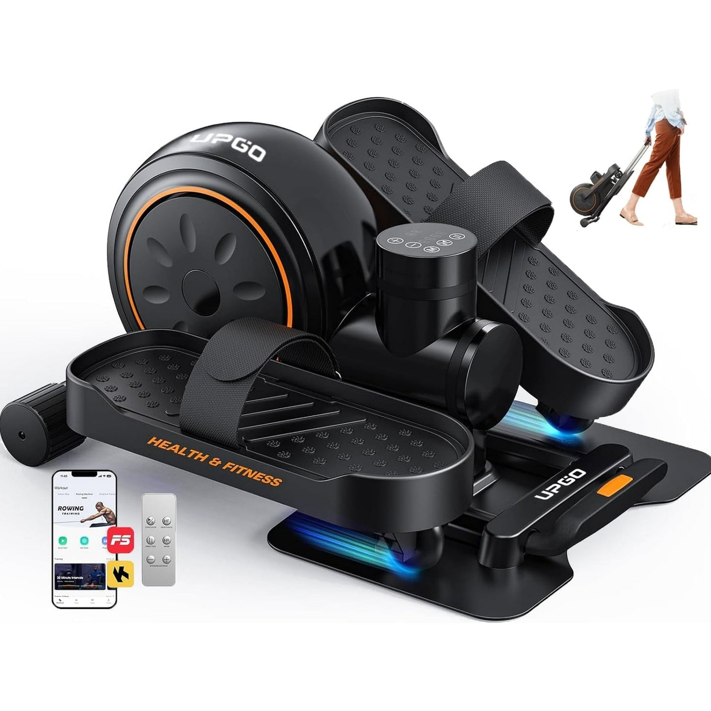 UPGO Under Desk Ellipticals Electric, Elipse Leg Exerciser Fully Assembled, Pedal Exerciser with Remote Control & Non-Slip Pedals & Pull rope