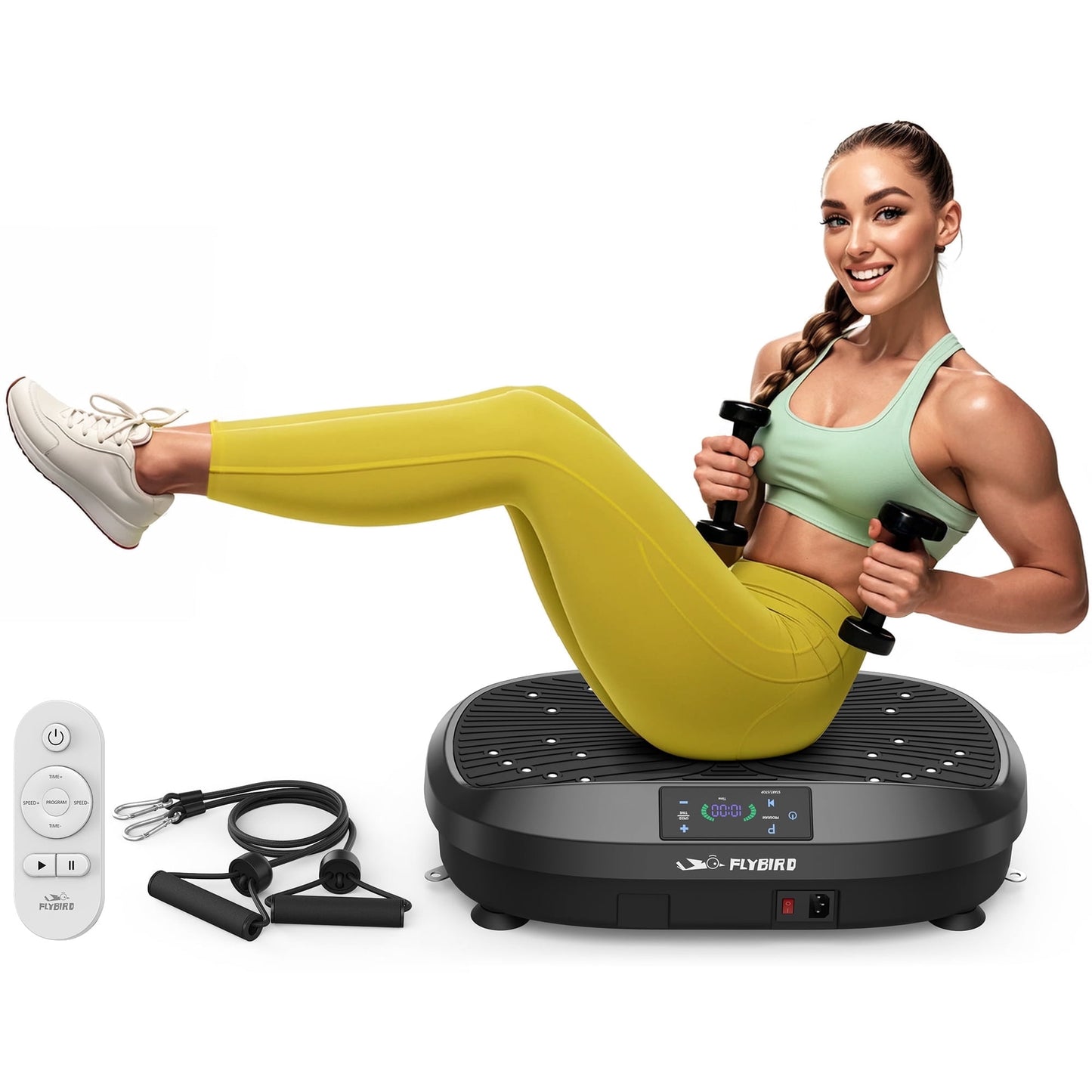 UPGO Vibration Plate Exercise Machine, Lymphatic Drainage Machine, Whole Body Workout Vibration Platform w/ 2 Resistance Bands for Wellness and Fitness-Black