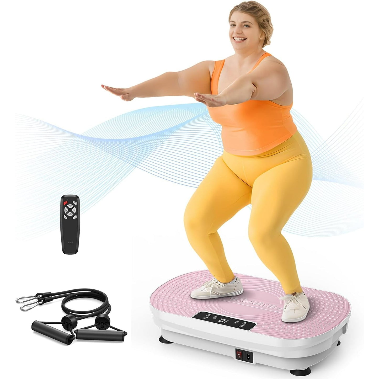 UPGO Vibration Plate Exercise Machine, Lymphatic Drainage Machine, Whole Body Workout Vibration Platform w/ 2 Resistance Bands for Weight Loss, Toning & Wellness-Blue