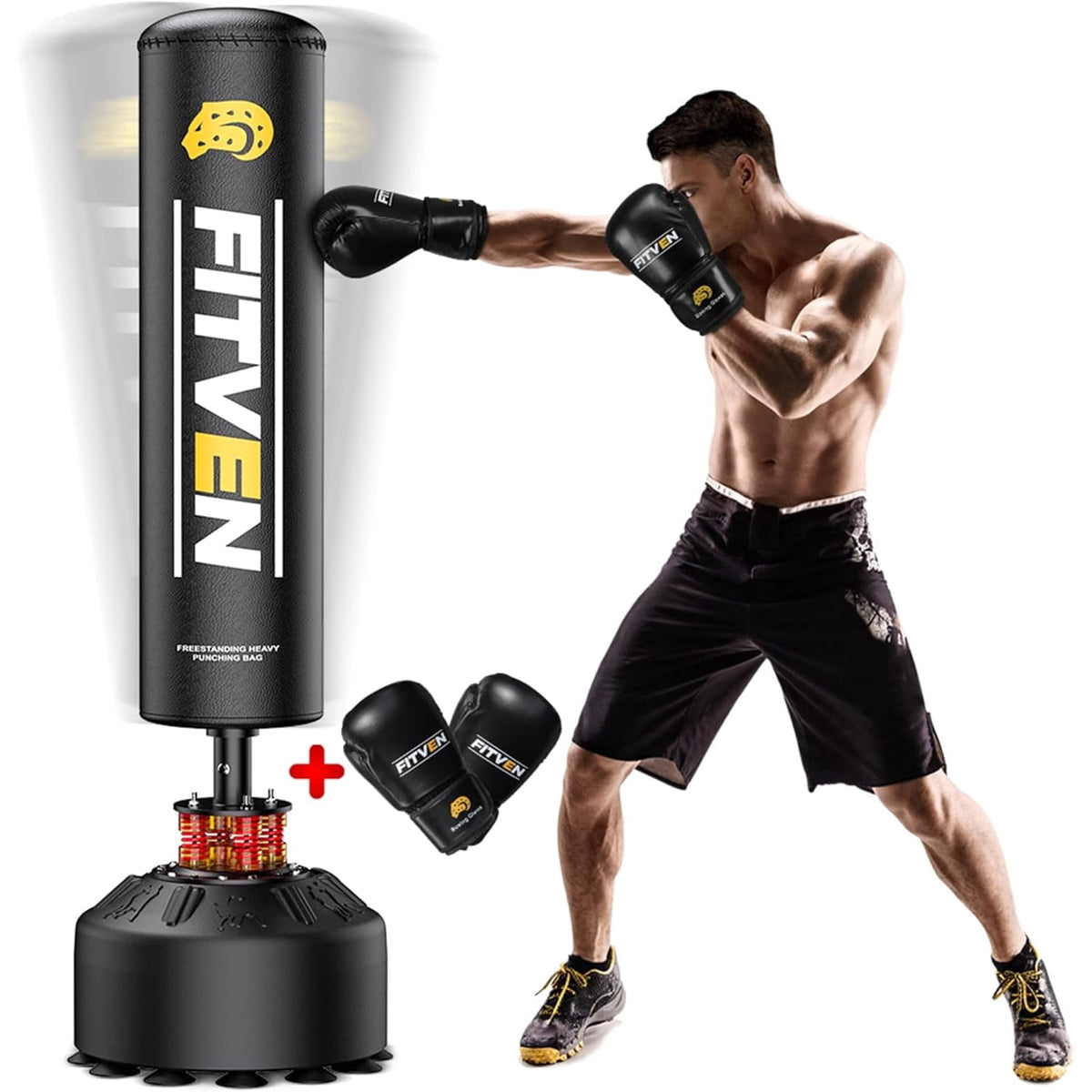 UPGO Freestanding Punching Bag with Boxing Gloves Heavy Boxing Bag with Suction Cup Base - Men Stand Kickboxing Bag