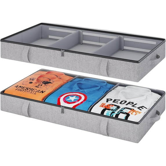 Under Bed Storage Containers with 6 Inches Tall, , Clothes Storage Box with Sturdy Handles and Sidewalls, Underbed Storage Bins