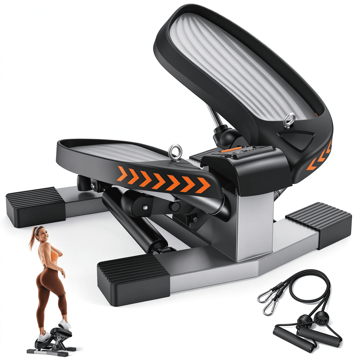 FED Fitness Sportsroyals Mini Stepper Exercise Machine Stair Stepper with Resistance Band and 330 lb Weight Capacity