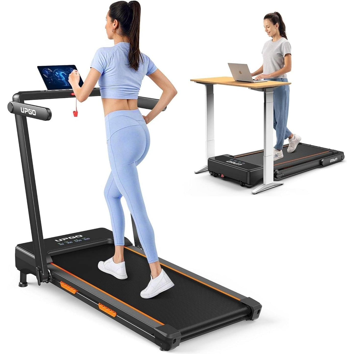 Foldable Walking Pad Treadmill with Auto 9% Incline and 3 Slopes, 300LBS Weight Capacity Under Desk Treadmill for Home/Office, Wide LED Display