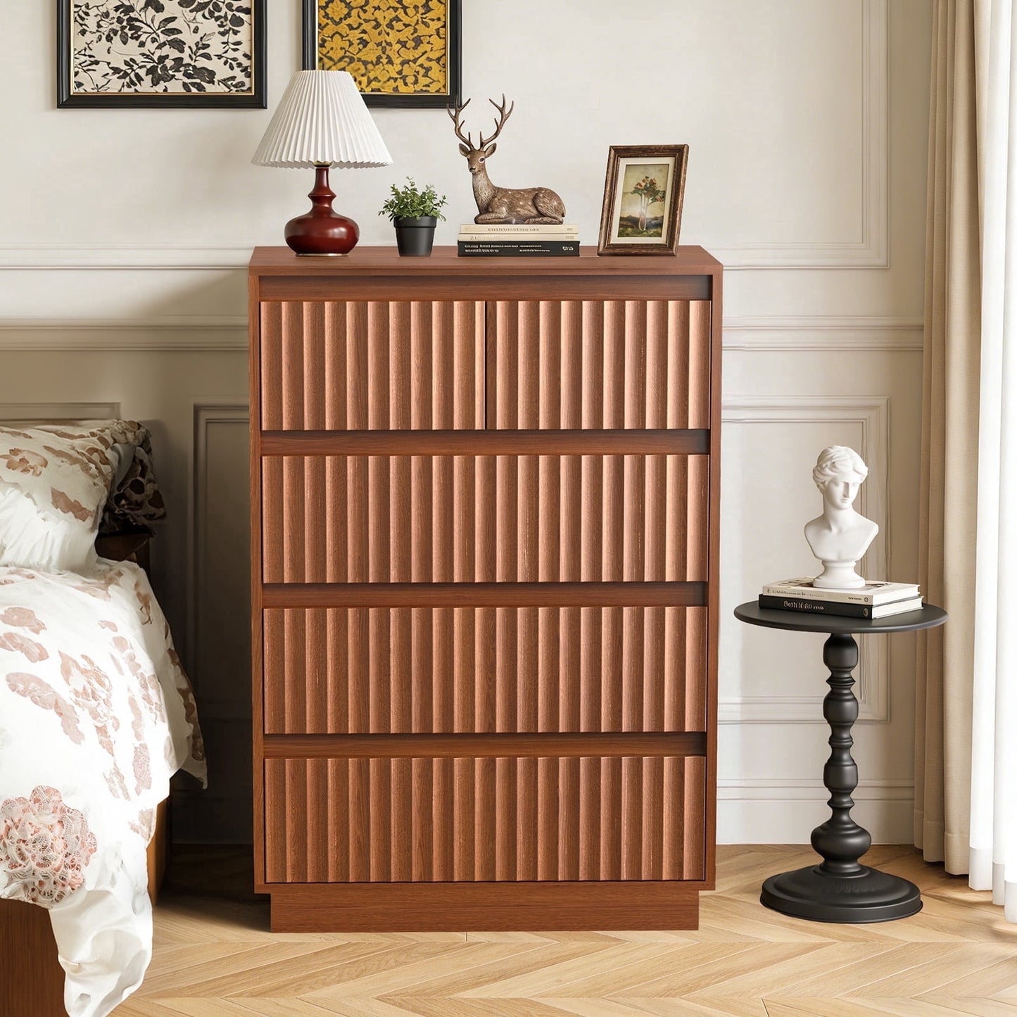 UPGO 31'' Modern Farmhouse Sideboard Buffet Cabinet with Storage, Fluted Panel Doors & Adjustable Shelves (brown)
