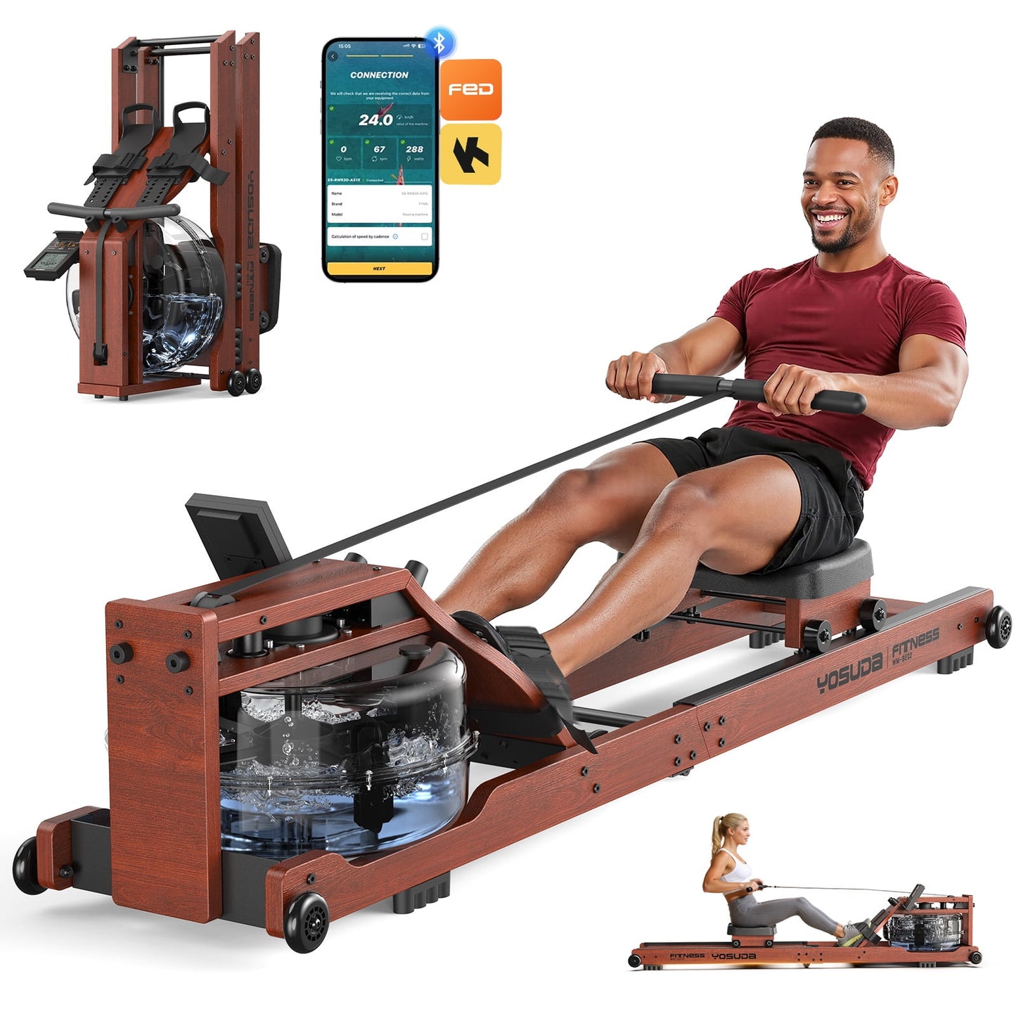 YOSUDA Magnetic Rowing Machine 350 LB Weight Capacity , Foldable Rower for Home Use with 16-Level Max 115lbs Adjustable Resistance and Bluetooth