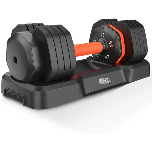 UPGO 55LB Adjustable Dumbbells Single,15LB to 55LB Hex Adjustable Dumbbells of 2 Anti-Slip Handle, Suitable for Home Gym Exercise Equipment
