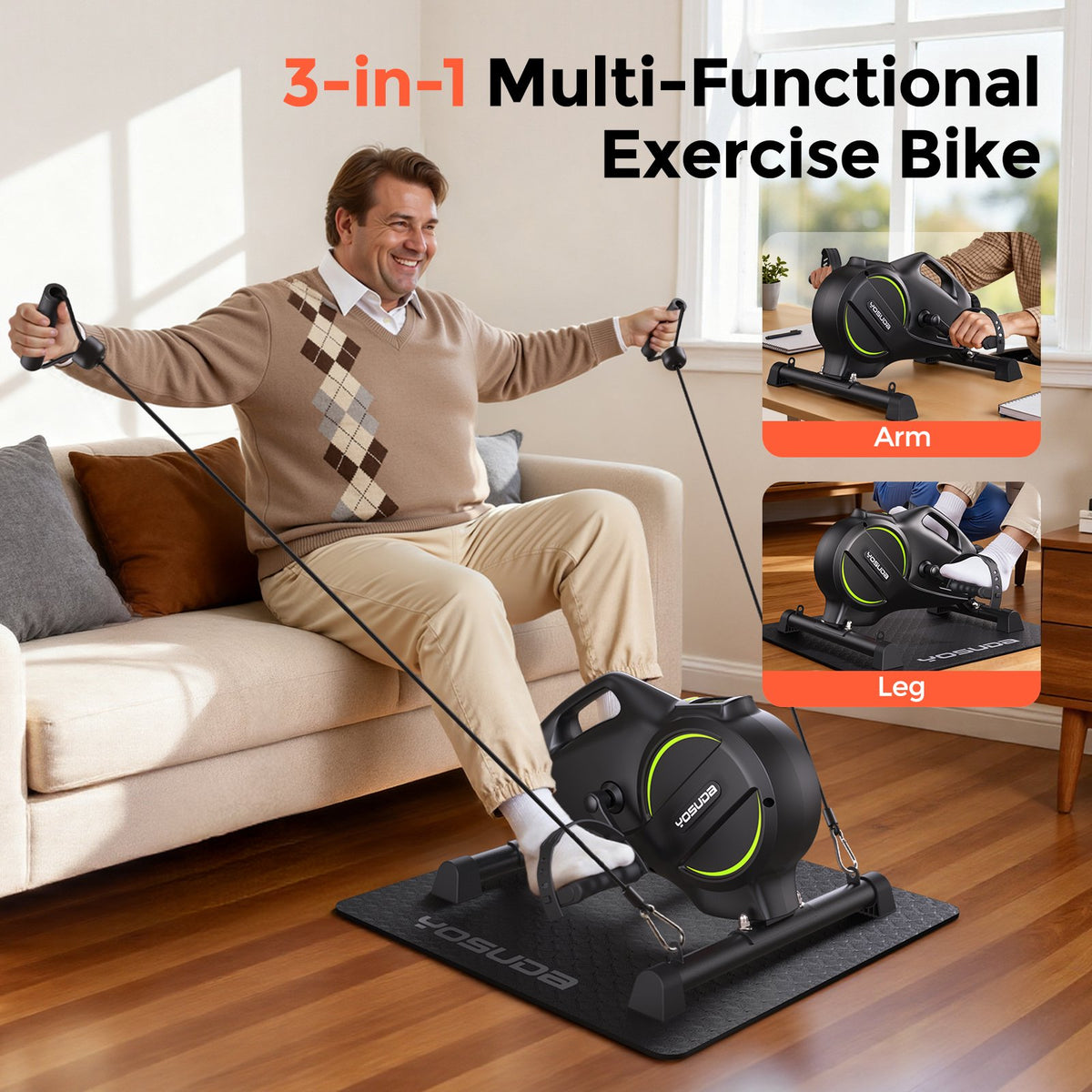 UPGO YOSUDA Under Desk Bike Pedal Exerciser ,16-Level Magnetic Mini Exercise Bike for Arm & Leg Workout,Desk Cycle Pedal Exerciser with Bluetooth