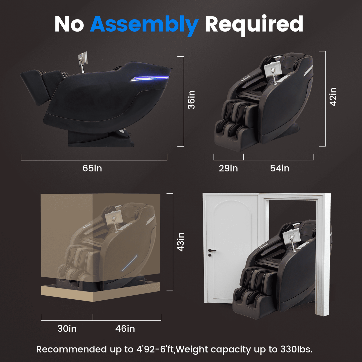 Upgo 4D Massage Chair with 55" SL Track, 2 Zero Gravity Modes, Voice Control, Heating, Leather