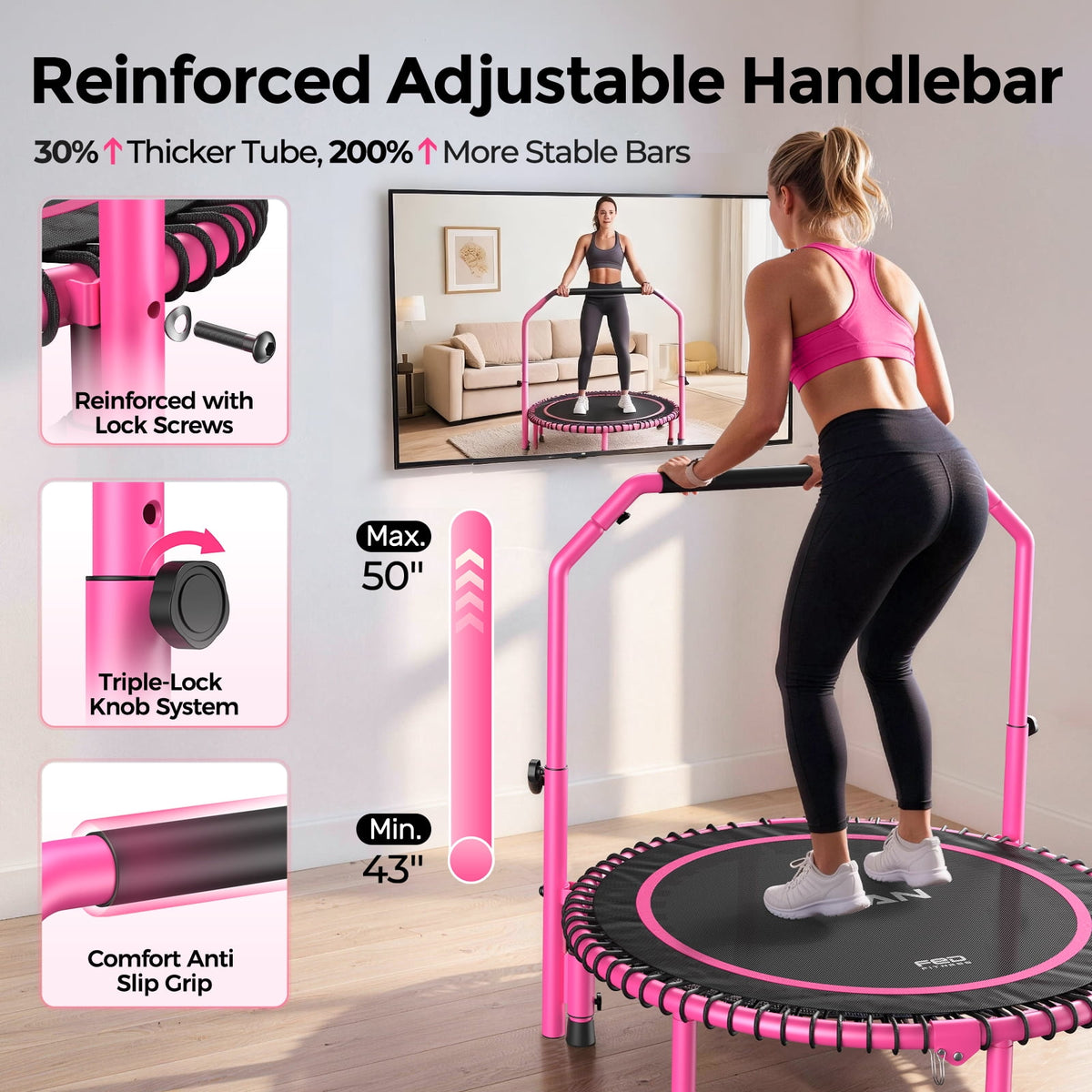 BCAN 450 LBS Foldable Mini Trampoline, 40" Fitness Trampoline with Bungees, Stable & Quiet Exercise Rebounder for Kids/Adults