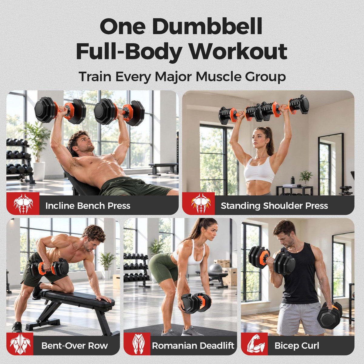 FED Fitness 90 LBS Adjustable Dumbbell with 1-Second Weight Adjustment, Non-Slip Handle Home Gym Workout Dumbbell