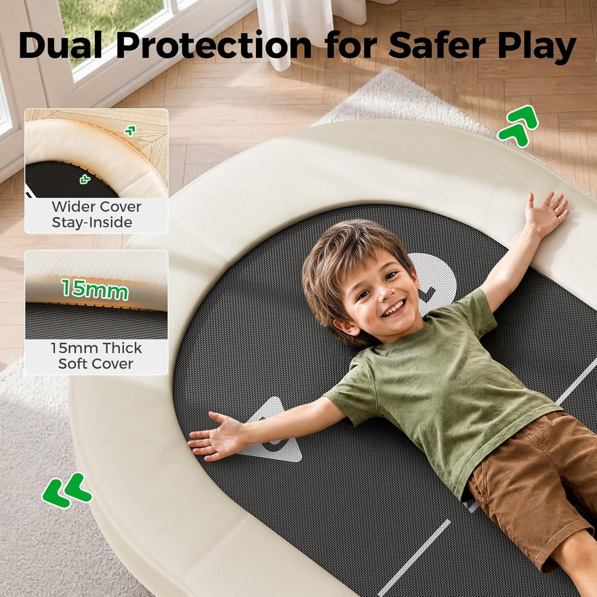 BCAN 56IN 2-Person Kids Trampoline, Safe-Elastic Band Foldable Frame Trampoline for Kids 1-8, ASTM Certified-Toddler Trampoline with Adjustable Stable Handlebar&Thickened Cover,Max Load 220lbs