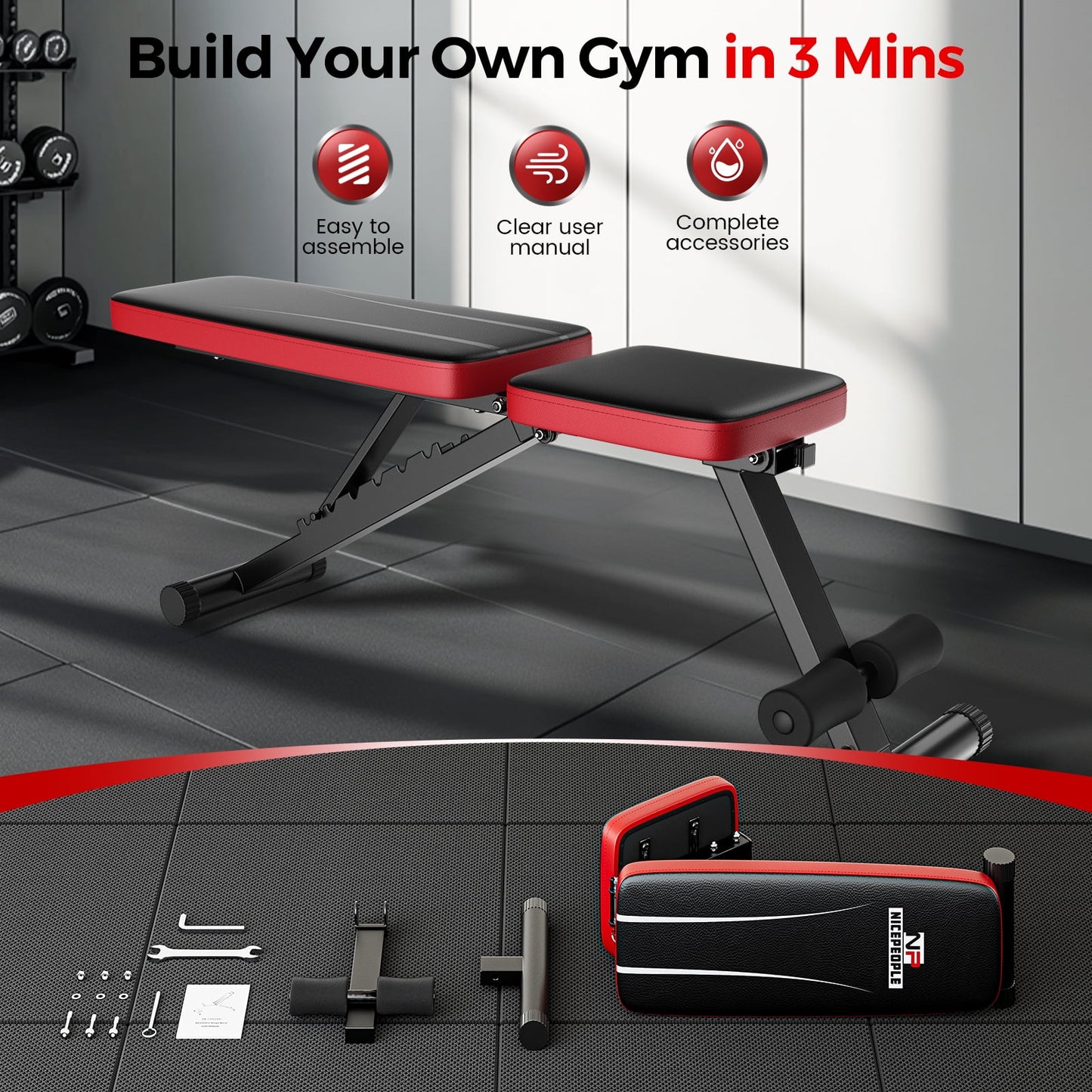 Sportsroyals Adjustable Weight Bench for Home Gym, Foldable Workout Bench with 8 Backrests and 660LBS Weight Capacity
