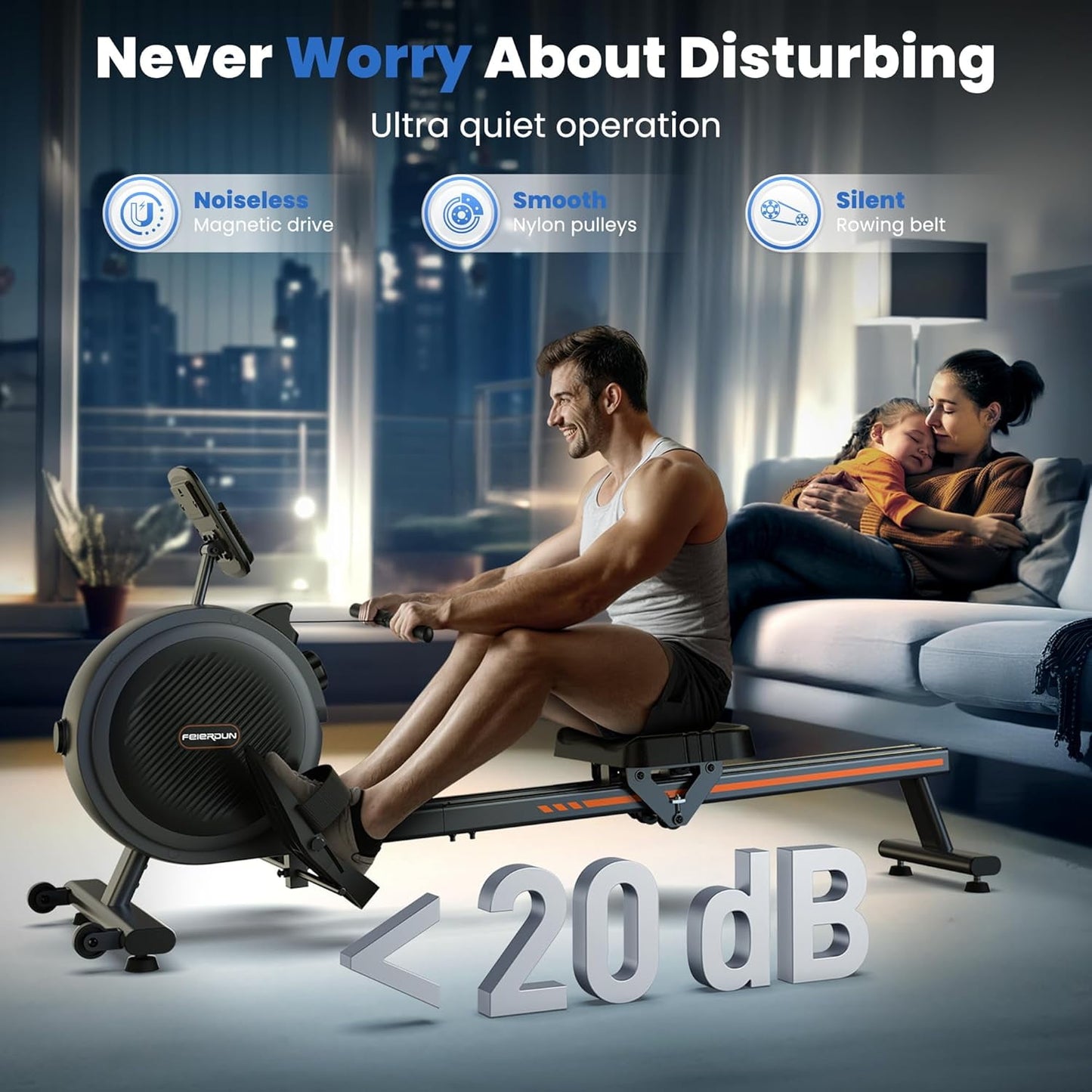 UPGO Magnetic Rowing Machine for Home, Rower with 350LBS Capacity, Dual Slide Rail, APP Connectivity