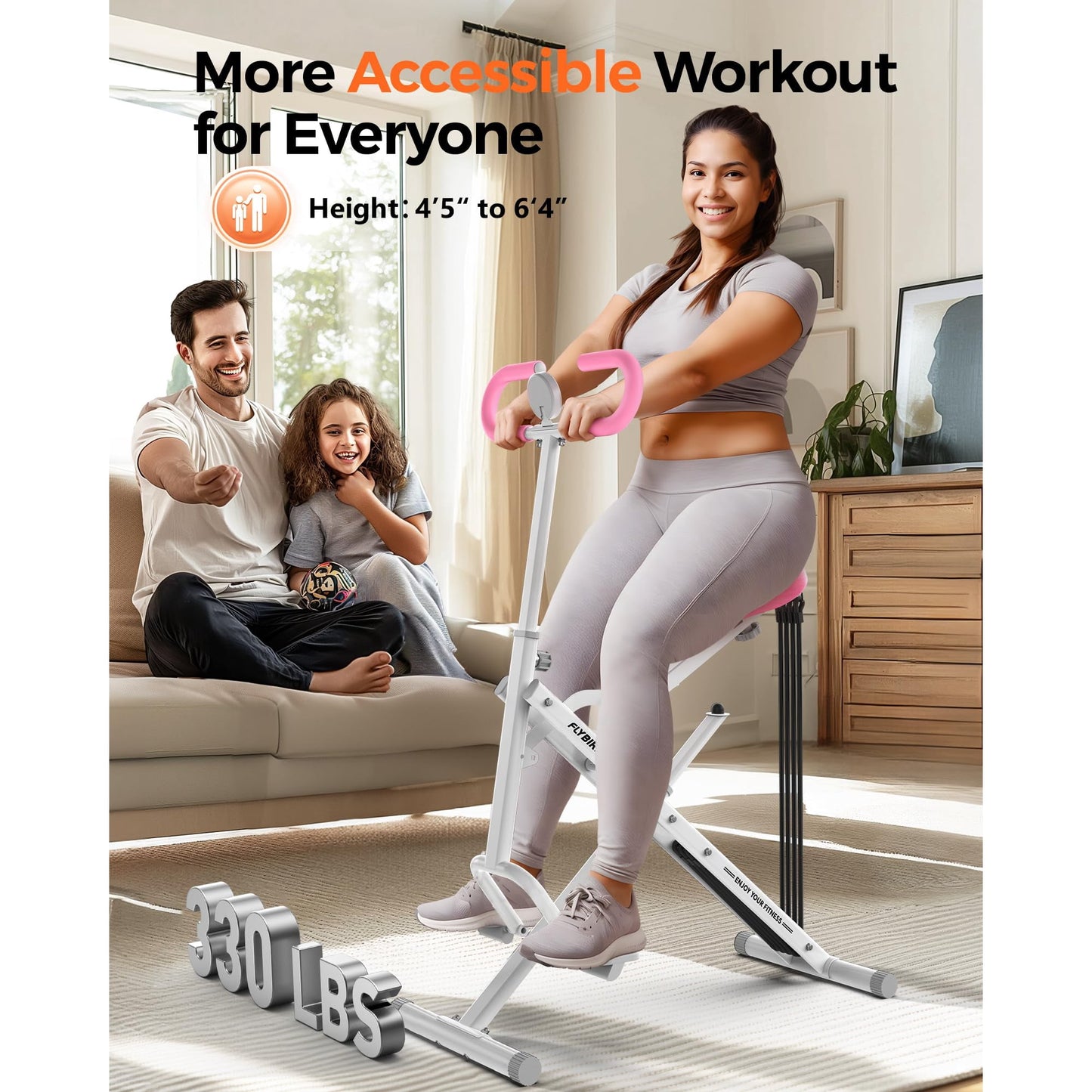 Sportsroyals Pink Squat Machine for Home, 330lbs Foldable, 4 Resistance Bands, Core & Leg Exercise Pink