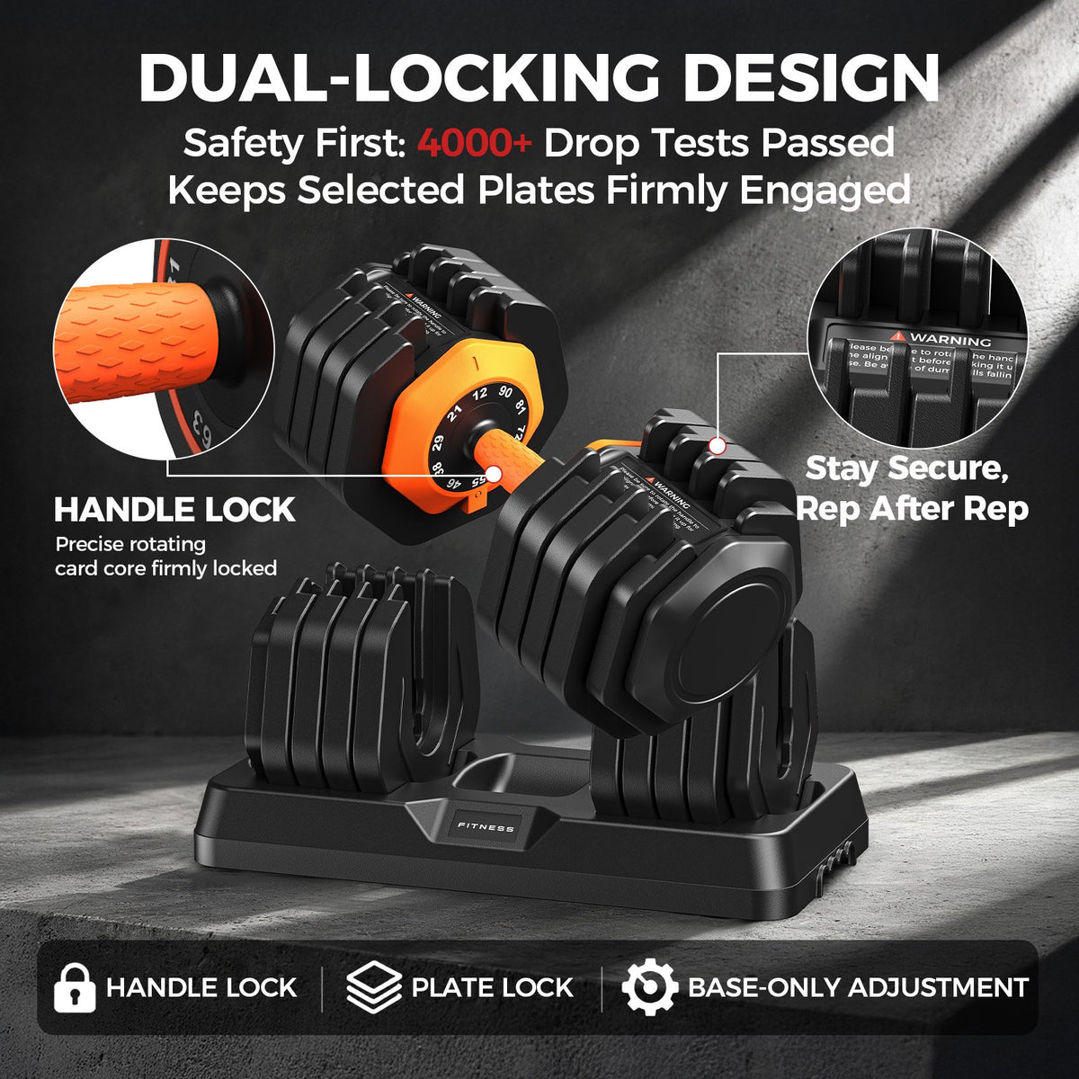 FED Fitness 90 LBS Adjustable Dumbbell with 1-Second Weight Adjustment, Non-Slip Handle Home Gym Workout Dumbbell