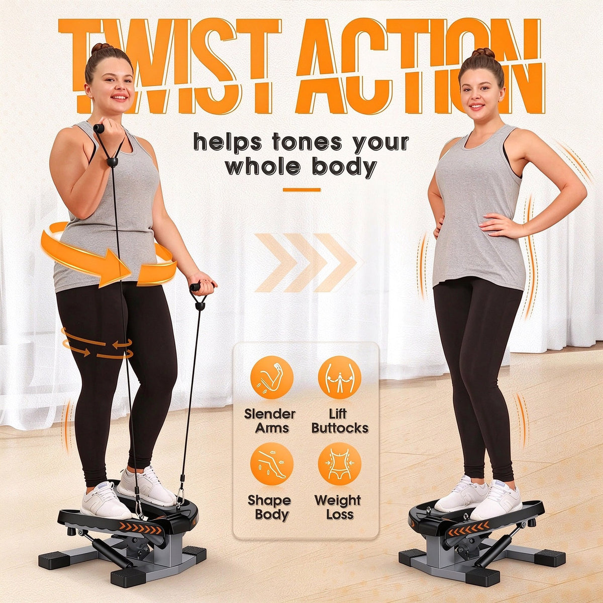 FED Fitness Sportsroyals Mini Stepper Exercise Machine Stair Stepper with Resistance Band and 330 lb Weight Capacity