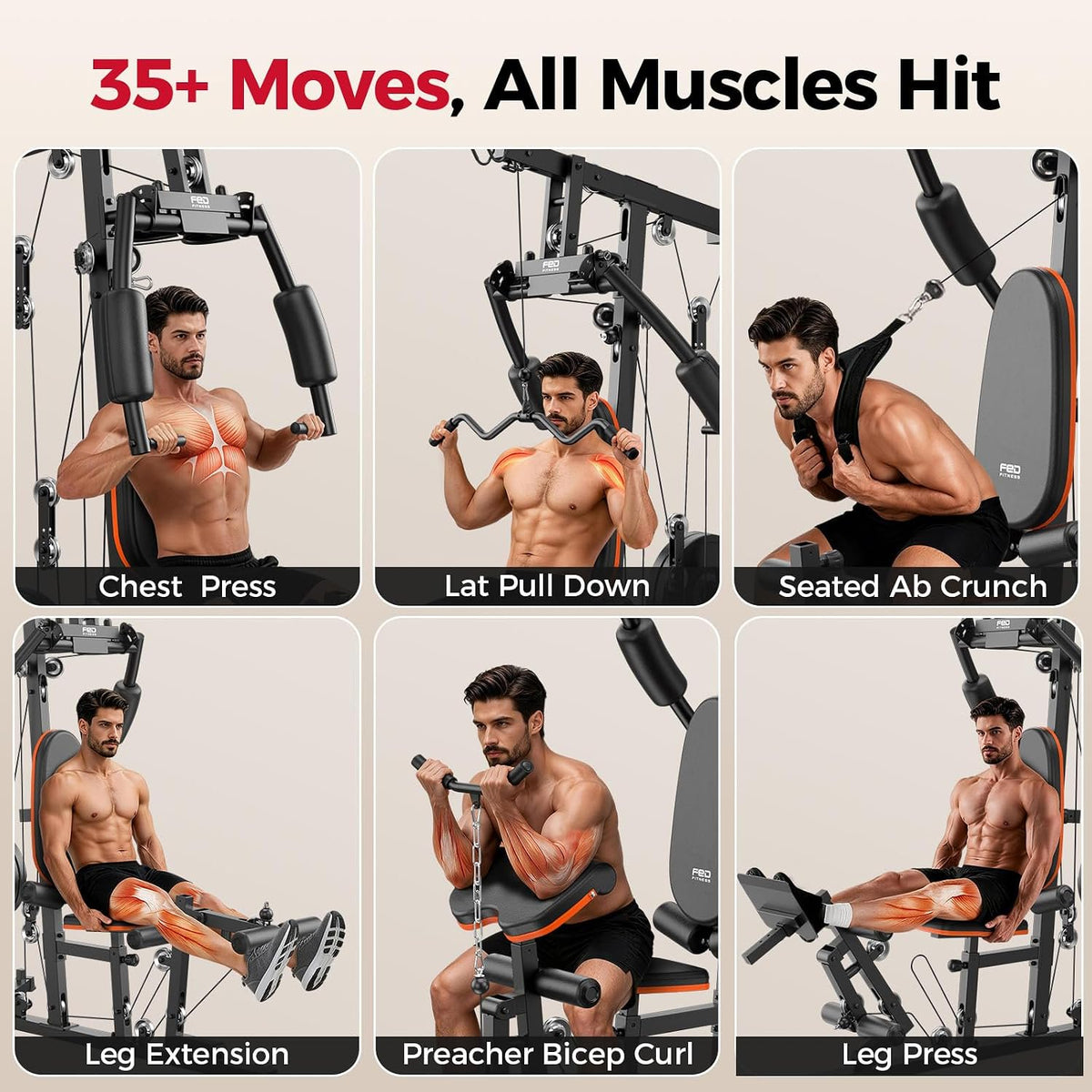 FED Fitness Full Body Home Gym Workout Machine with Pull-Up Bar, Dip Station, Push-Up Stand & Strength Training Accessories, Multi-Station Fitness Equipment for Home Strength Workout