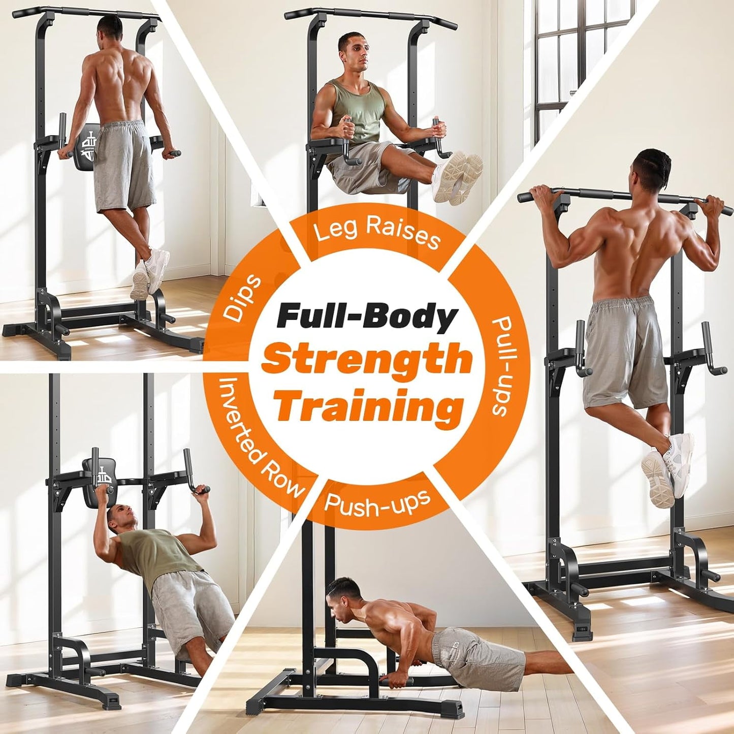 Sportsroyals Power Tower Pull Up Bar Station, 450LBS Stable Pull Up Dip Station for Home Gym