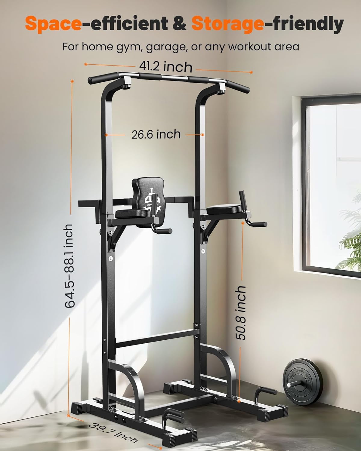 Sportsroyals Adjustable Power Tower 400lbs Max Weight Dip Station Pull up Bar Power Rack Push up Resistance Band for Home Gym