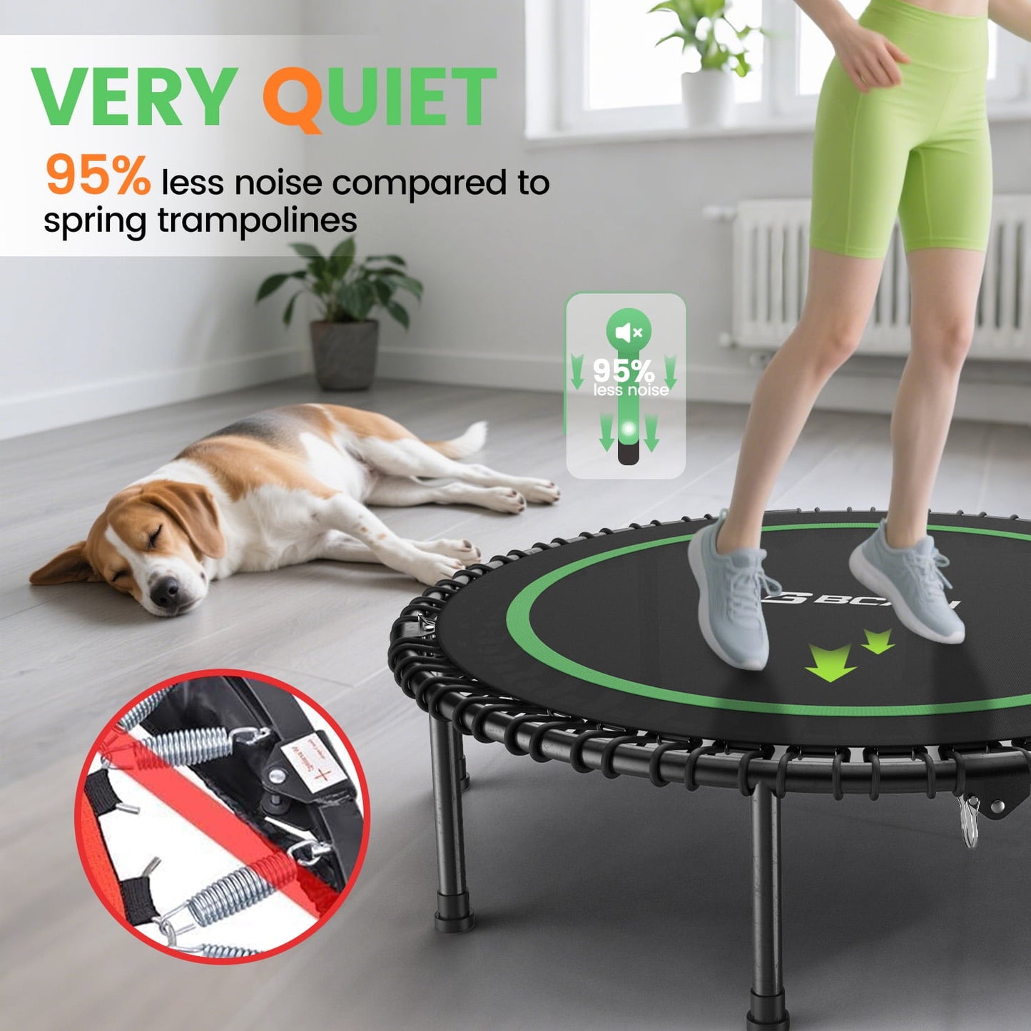 BCAN 550 LBS Foldable Mini Trampoline, 48" Fitness Trampoline with Bungees, Stable & Quiet Exercise Rebounder for Kids/Adults