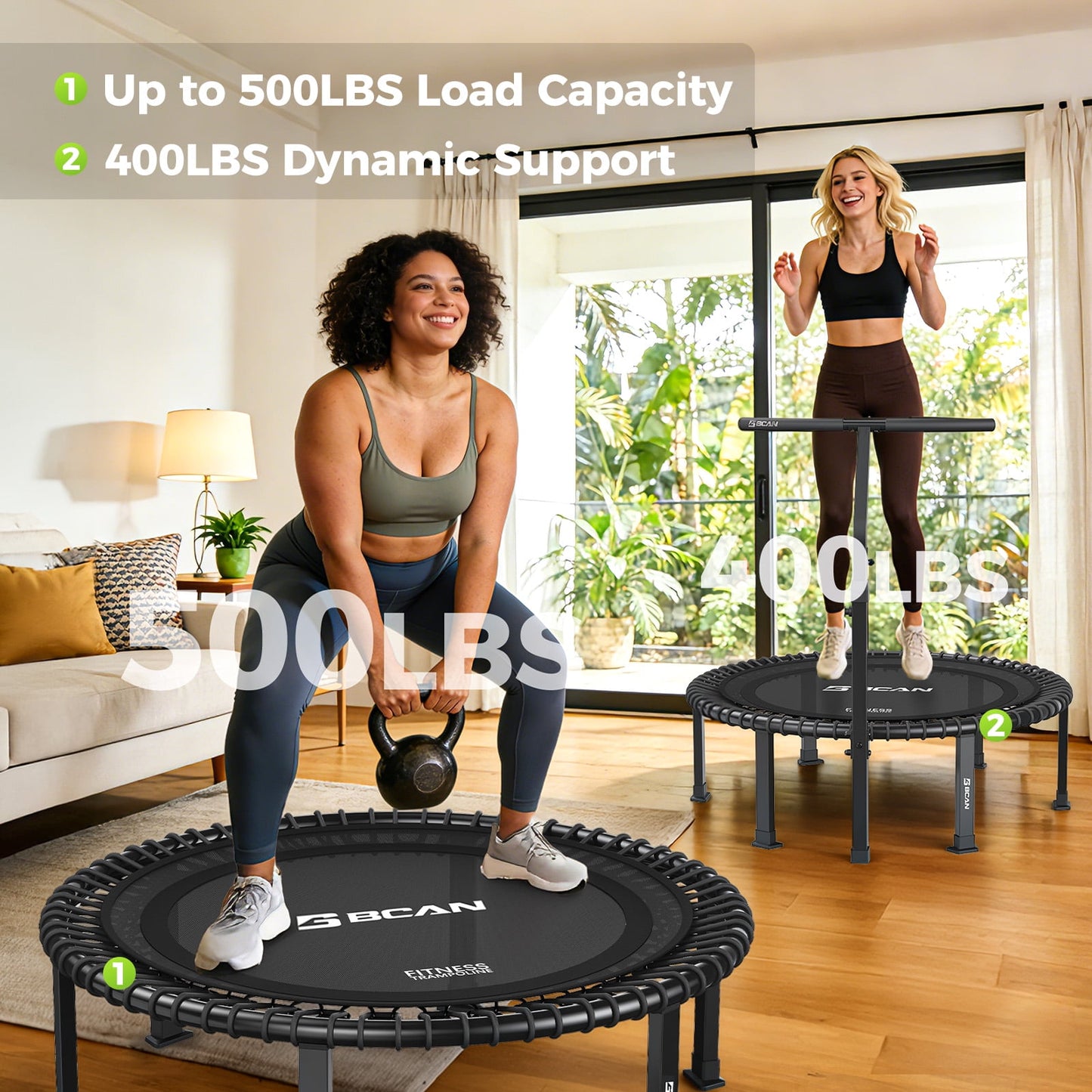 BCAN BT4 40" Pro Fitness Rebounder Trampoline, 500lb Capacity, Adjustable Tension Bungees, Exercise Trampoline for Adults, Phone Holder & 2 Pairs Socks| FED Fitness