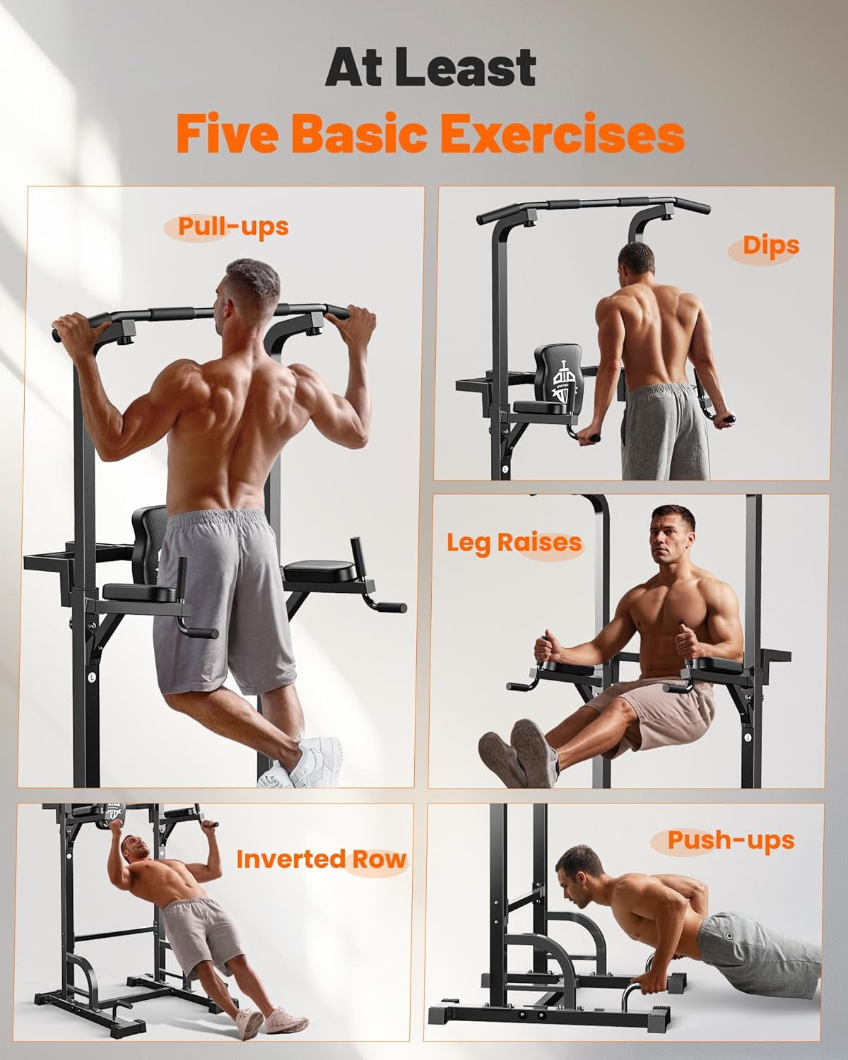 Sportsroyals Adjustable Power Tower 400lbs Max Weight Dip Station Pull up Bar Power Rack Push up Resistance Band for Home Gym Strength Training Workout Equipment