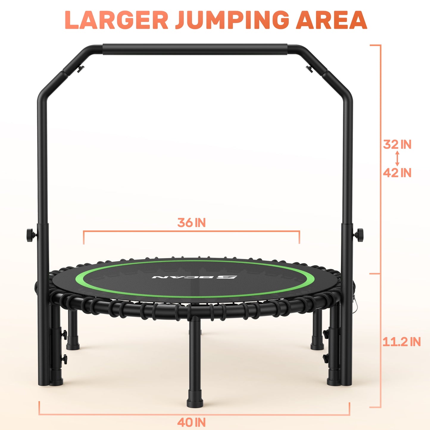 BCAN 450 LBS Foldable Mini Trampoline, 40" Fitness Trampoline with Bungees, Stable & Quiet Exercise Rebounder for Kids/Adults