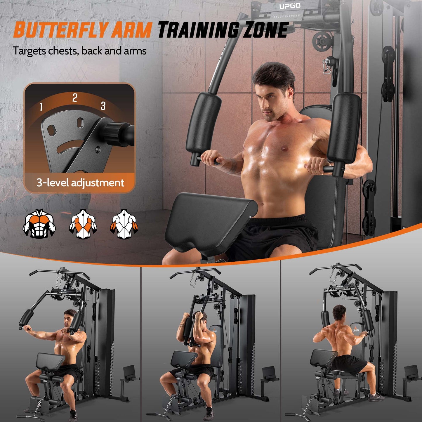UPGO Home Gym Station, Workout Station with 154LBS Weight Stack, Equipment for All Body Training